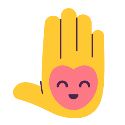 Yellow raised hand with a pink heart in the palm