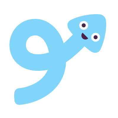 Light blue curly arrow icon with a smiling face