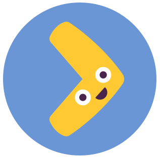 Blue circle with a yellow right-pointing arrow icon