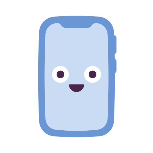 Blue smartphone icon with a smiling face on the screen