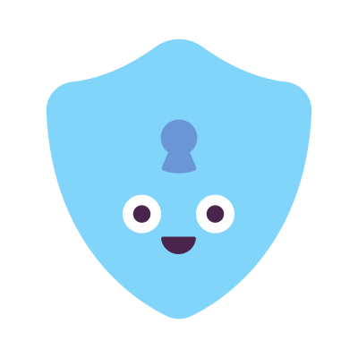 Light blue shield with a smiling face icon