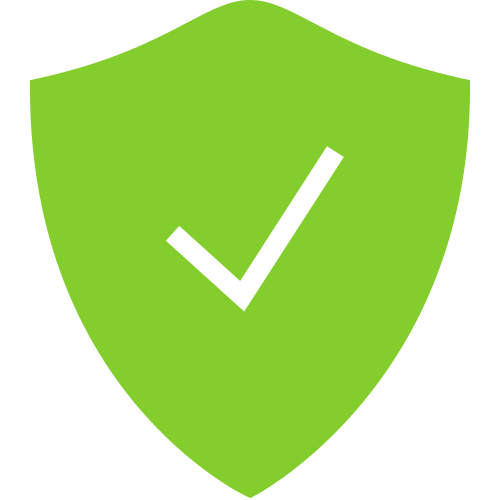 Green shield with a white checkmark icon