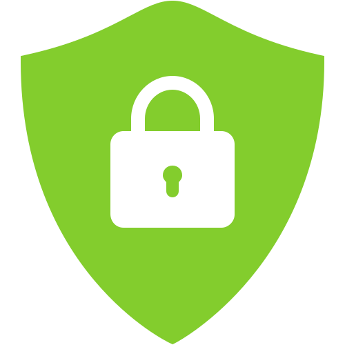 Green shield with a white padlock icon