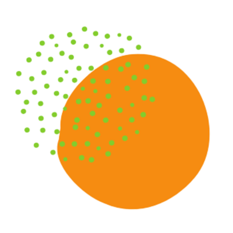 Orange circle with scattered green dots design element